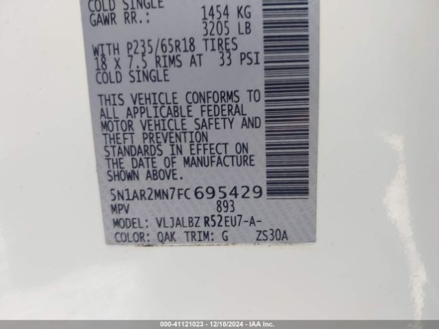 5N1AR2MN7FC695429 Nissan Pathfinder S