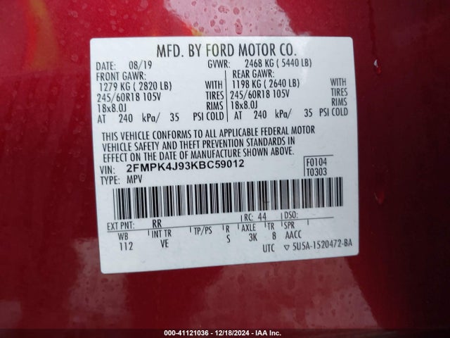 Ford EDGE SEL 2019 2FMPK4J93KBC59012 Image 9