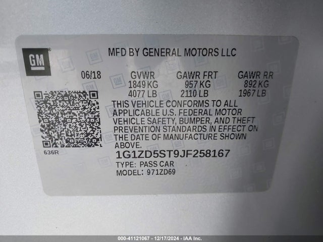 Chevrolet MALIBU LT 2018 1G1ZD5ST9JF258167 Image 9