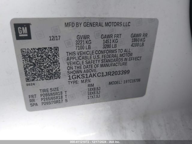 1GKS1AKC1JR203399 GMC YUKON SLE