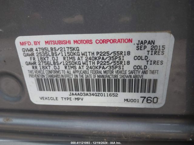 JA4AD3A34GZ011652 Mitsubishi Outlander Se