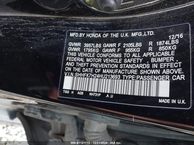 SHHFK7H24HU213693 Honda Civic Lx