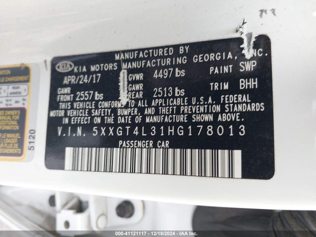 KIA Optima Lx 2017 5XXGT4L31HG178013 Image 9