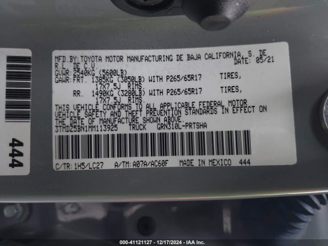 3TMDZ5BN1MM113925 Toyota Tacoma Trd Sport