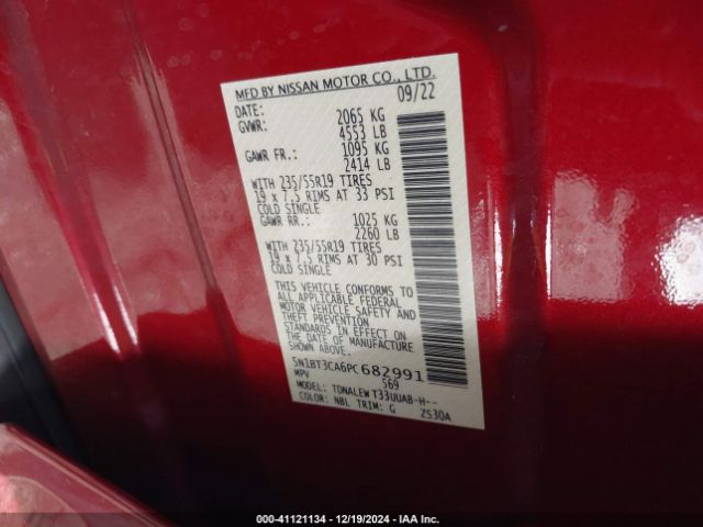 5N1BT3CA6PC682991 Nissan Rogue Sl Fwd