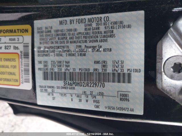 3FA6P0HD2JR229770 Ford FUSION SE