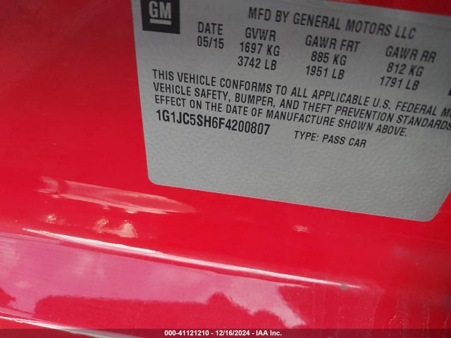 Chevrolet Sonic Lt Auto 2015 1G1JC5SH6F4200807 Image 9