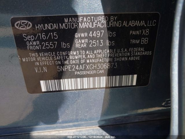 5NPE24AFXGH306873 Hyundai SONATA SE