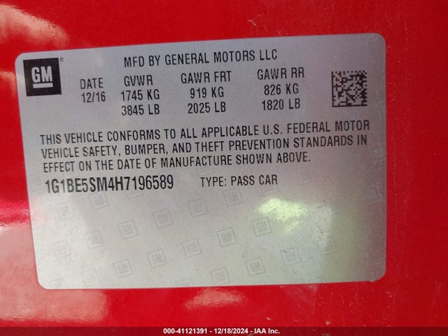 Chevrolet Cruze Lt Auto 2017 1G1BE5SM4H7196589 Image 9