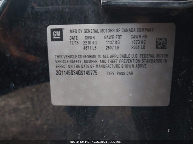 Chevrolet IMPALA 2LZ 2016 2G1145S34G9149775 Image 9