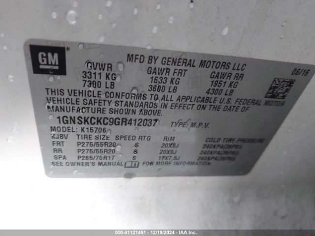 1GNSKCKC9GR412037 Chevrolet Tahoe Ltz
