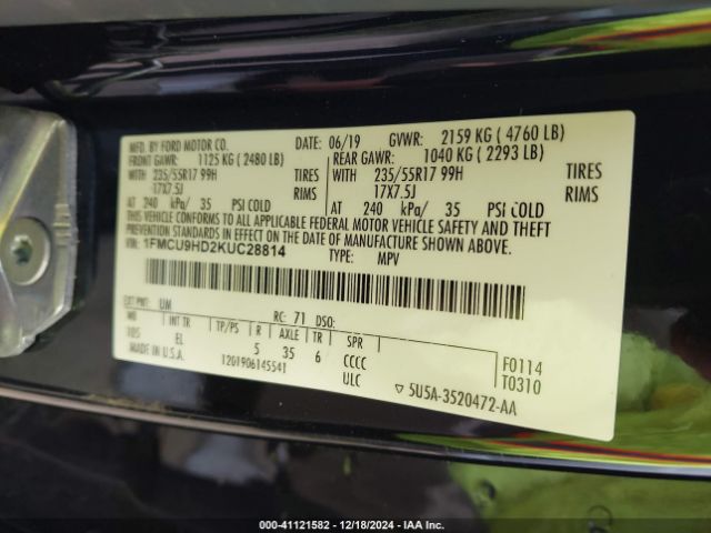 1FMCU9HD2KUC28814 Ford ESCAPE SEL