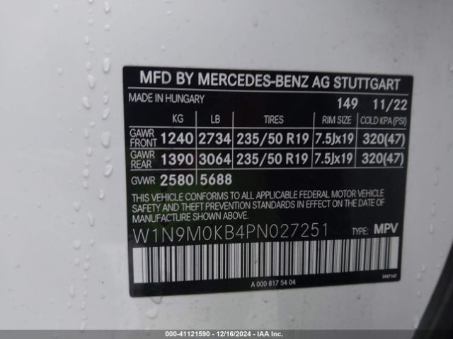 W1N9M0KB4PN027251 Mercedes-Benz Eqb 300 Suv 4matic