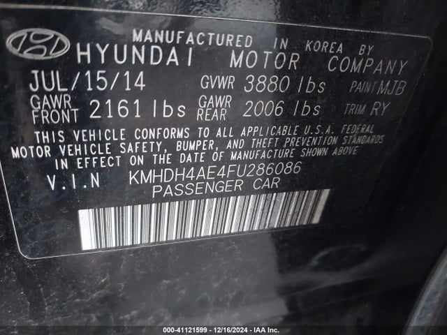 Hyundai ELANTRA SE 2015 KMHDH4AE4FU286086 Image 9
