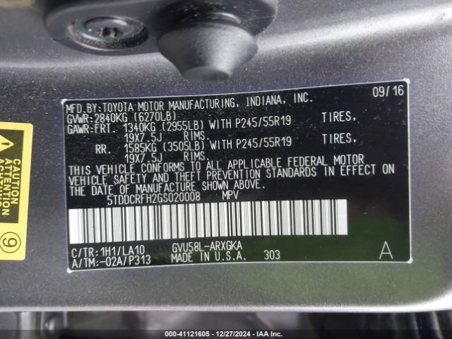 5TDDCRFH2GS020008 Toyota Highlander Hybrid Limited