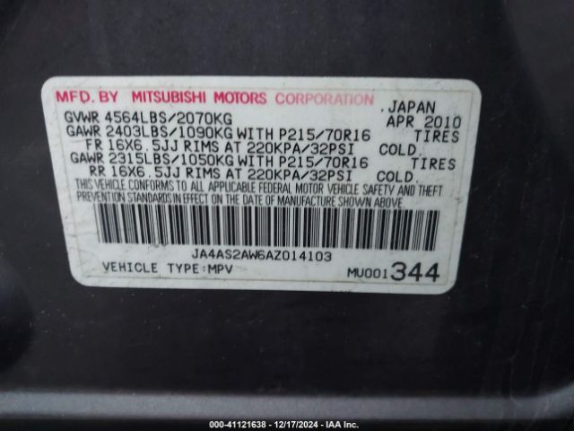 2010 MITSUBISHI OUTLANDER JA4AS2AW6AZ014103 Photo 8