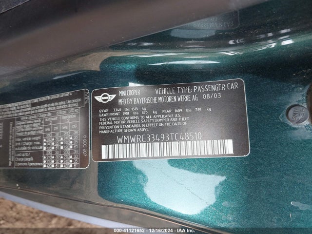 2003 MINI COOPER WMWRC33493TC48510 Photo 8