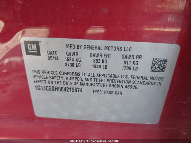 1G1JC5SH0E4219674 Chevrolet Sonic Lt Auto