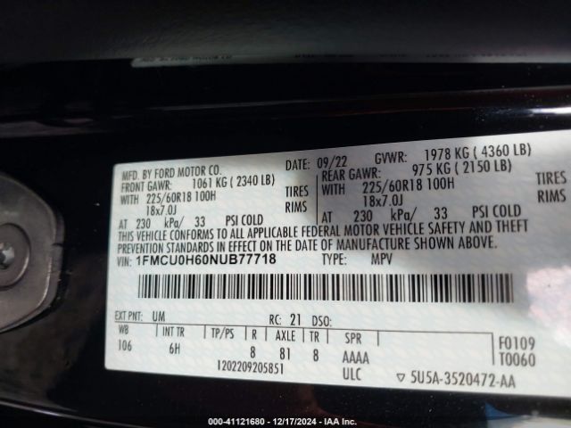 2022 FORD ESCAPE 1FMCU0H60NUB77718 Photo 8