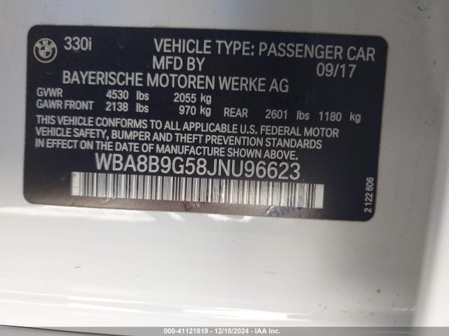 BMW 330I 2018 WBA8B9G58JNU96623 Image 9