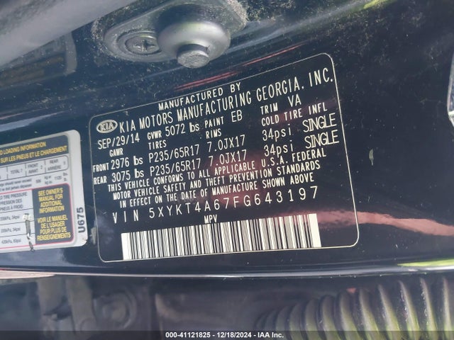 KIA SORENTO LX 2015 5XYKT4A67FG643197 Image 9