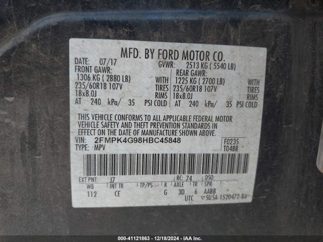 Ford EDGE SE 2017 2FMPK4G98HBC45848 Image 9