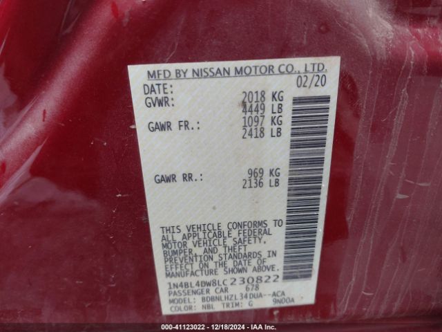 1N4BL4DW8LC230822 Nissan Altima Sv Intelligent Awd