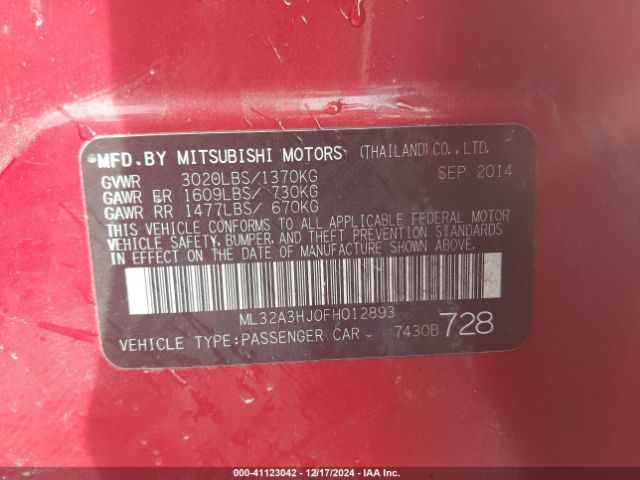 ML32A3HJ0FH012893 Mitsubishi MIRAGE DE
