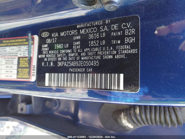 3KPA25AB9JE050495 KIA RIO S
