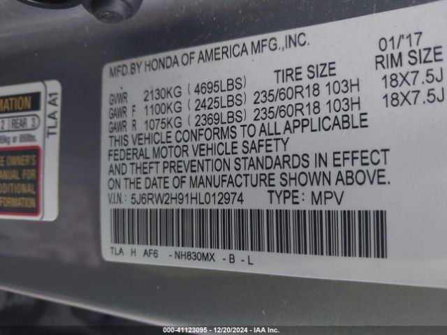 5J6RW2H91HL012974 Honda Cr-v Touring