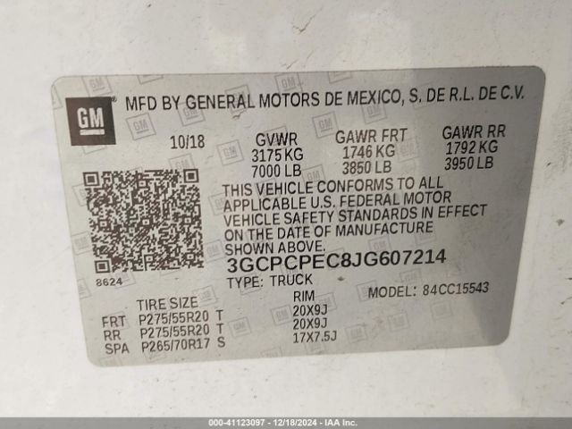 3GCPCPEC8JG607214 Chevrolet Silverado 1500 Custom