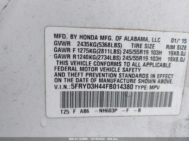 5FRYD3H44FB014380 Acura Mdx Technology Package