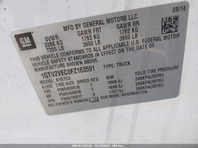 1GTV2VEC0FZ163591 GMC Sierra 1500 Slt