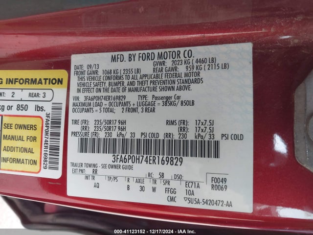 Ford FUSION SE 2014 3FA6P0H74ER169829 Image 9