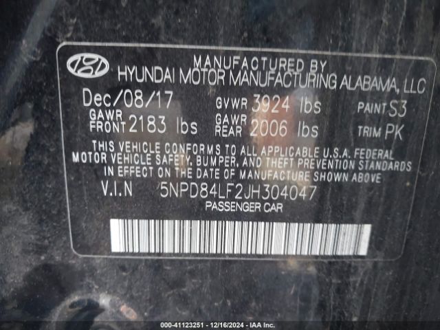 5NPD84LF2JH304047 Hyundai ELANTRA SEL