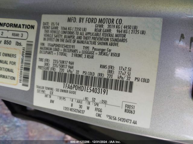 1FA6P0HD1E5403191 Ford FUSION SE