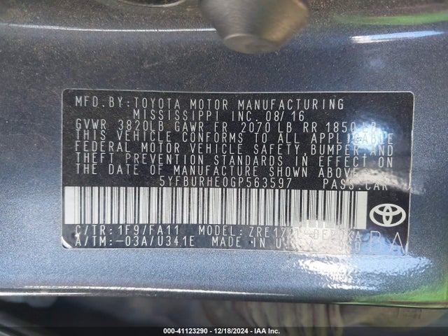 5YFBURHE0GP563597 Toyota COROLLA L