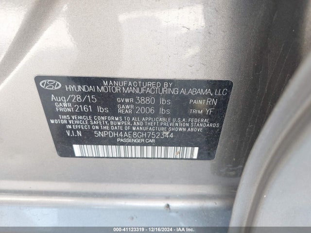 Hyundai ELANTRA SE 2016 5NPDH4AE8GH752344 Image 9