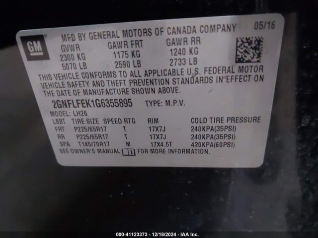 Chevrolet EQUINOX LT 2016 2GNFLFEK1G6355895 Image 9