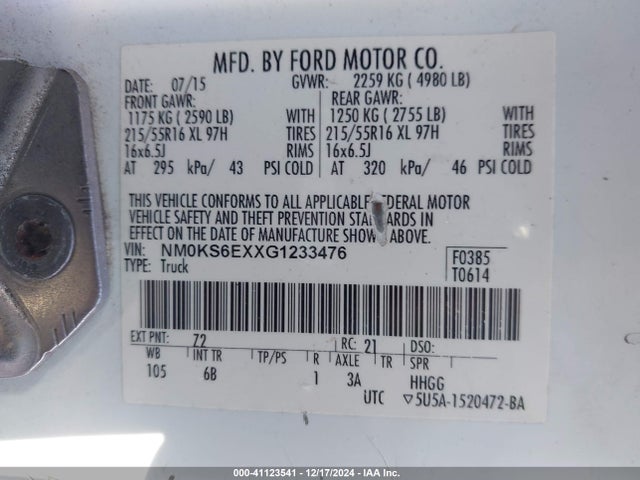 NM0KS6EXXG1233476 Ford Transit Connect Xl