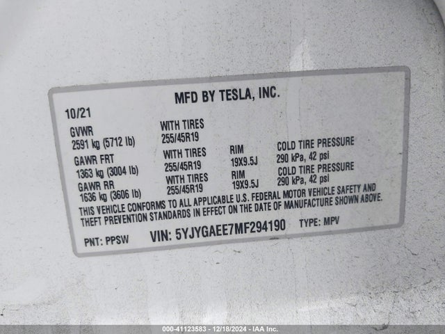 2021 TESLA MODEL Y 5YJYGAEE7MF294190 Photo 8