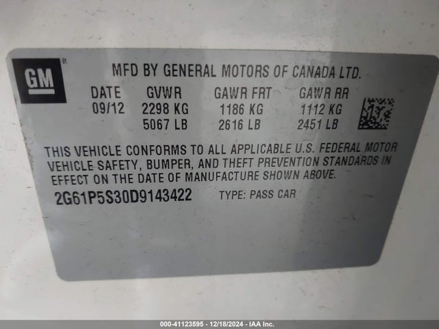 2013 CADILLAC XTS 2G61P5S30D9143422 Photo 8