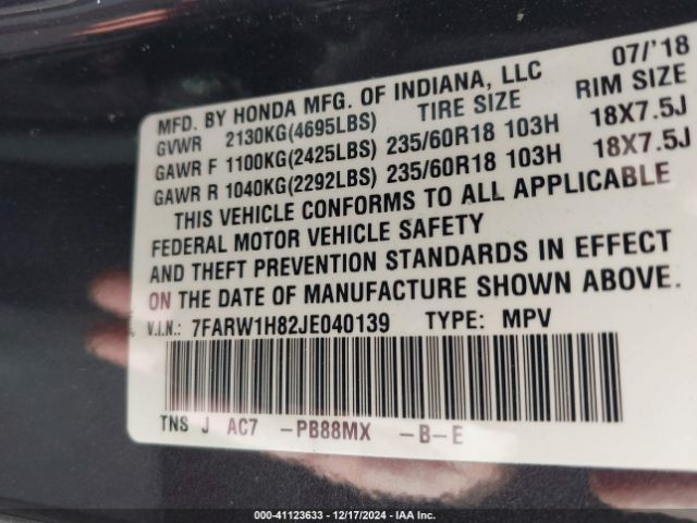 7FARW1H82JE040139 Honda Cr-v Ex-l/ex-l Navi