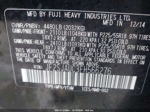 JF2SJAUC3FH566276 Subaru Forester 2.5i Touring