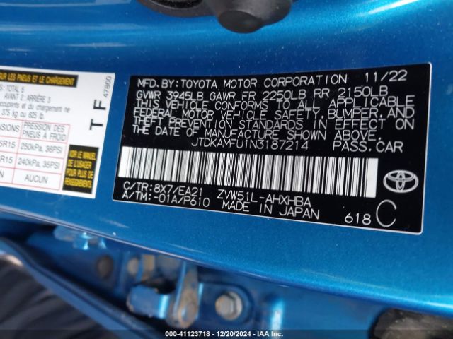 2022 TOYOTA PRIUS JTDKAMFU1N3187214 Photo 8