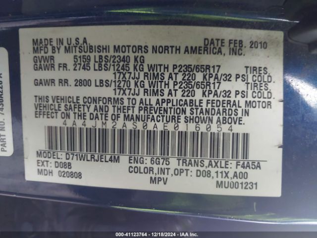 2010 MITSUBISHI ENDEAVOR 4A4JM2AS0AE016054 Photo 8