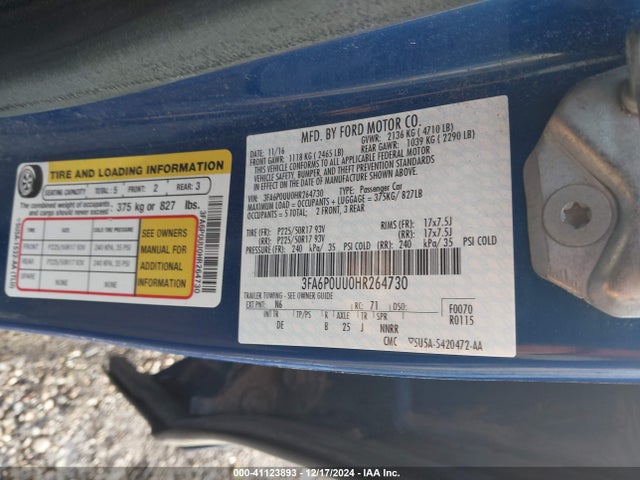 Ford Fusion Hybrid S 2017 3FA6P0UU0HR264730 Image 9