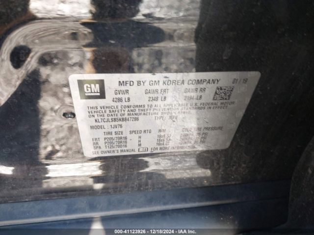KL7CJLSB5KB847286 Chevrolet Trax Lt
