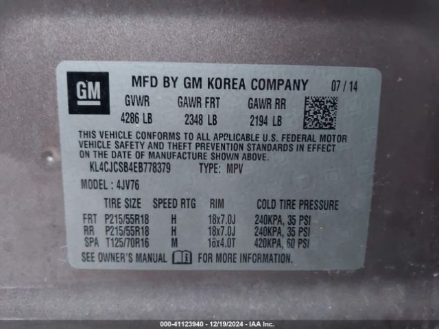 KL4CJCSB4EB778379 Buick Encore Leather