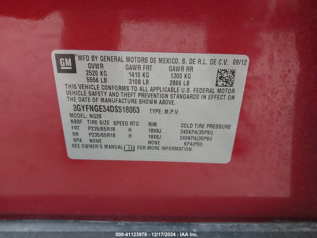 2013 CADILLAC SRX 3GYFNGE34DS518063 Photo 8